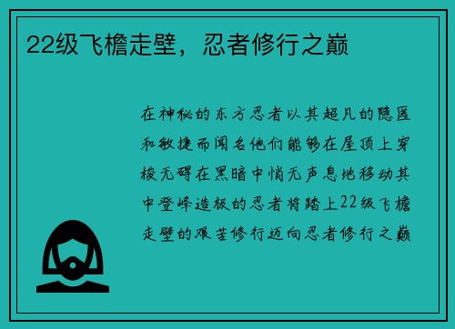 22级飞檐走壁，忍者修行之巅