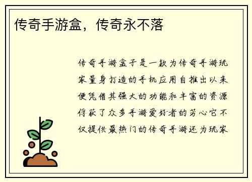 传奇手游盒，传奇永不落