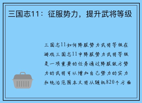 三国志11：征服势力，提升武将等级